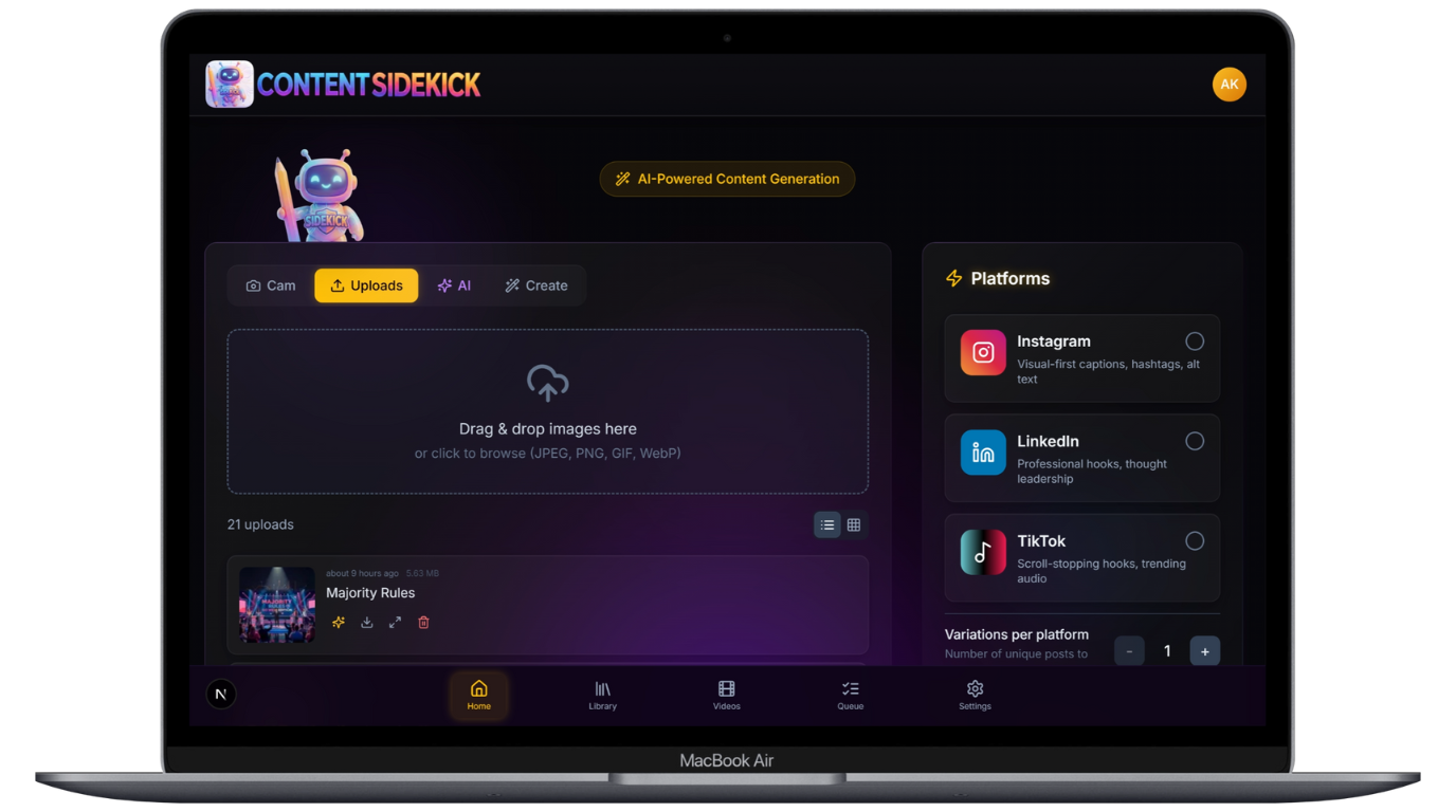 Content Sidekick Upload Interface