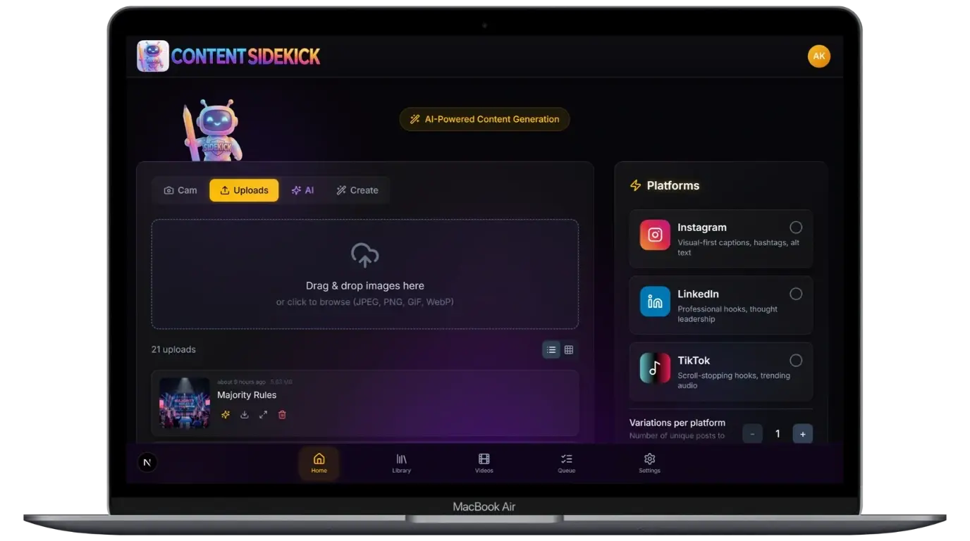 Content Sidekick Upload Interface